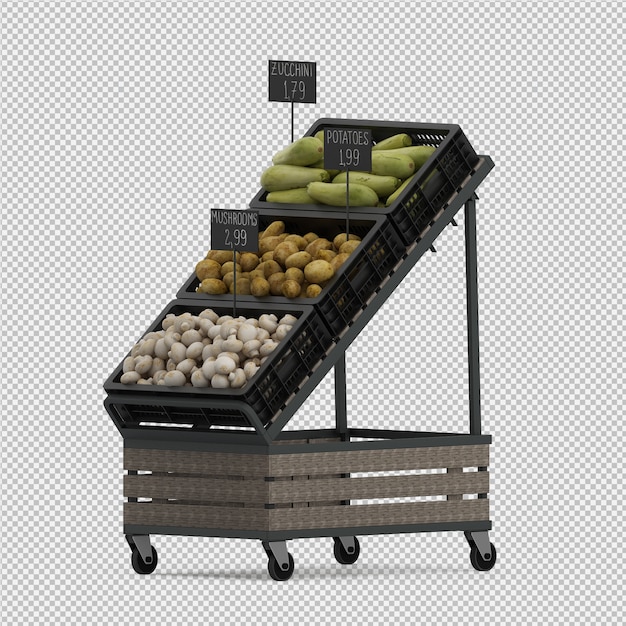 Mercado isométrico de verduras de mercado de procesamiento 3d