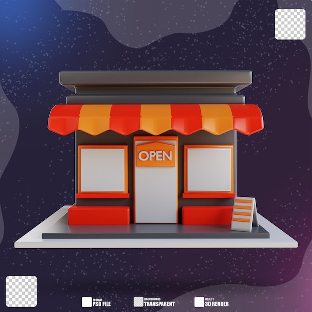 PSD mercado de tiendas de ilustración 3d