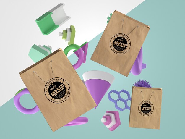 Mercancía de maqueta abstracta con bolsas de papel