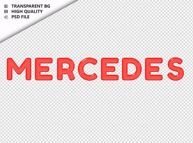 Mercedes tipografía rojo texto brillante vidrio psd transparente