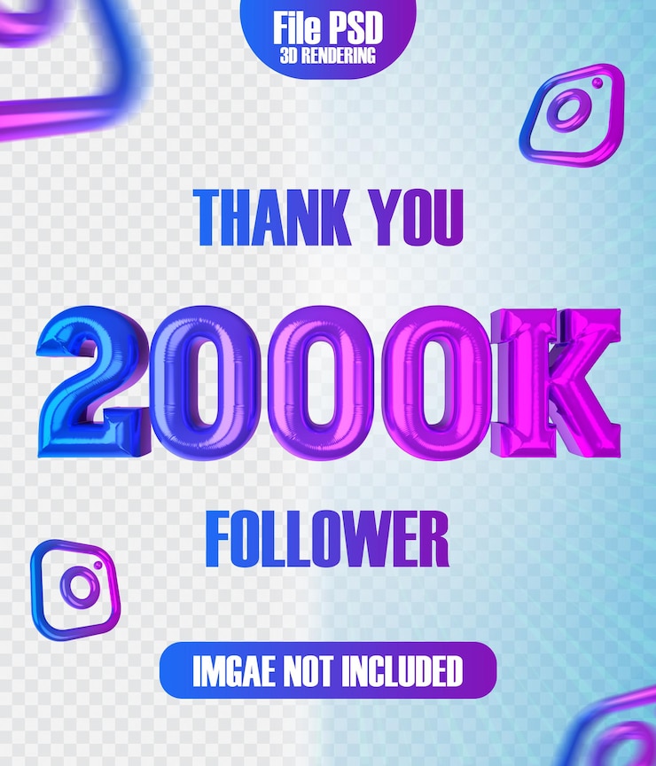 PSD merci 2000k follower rendu 3d