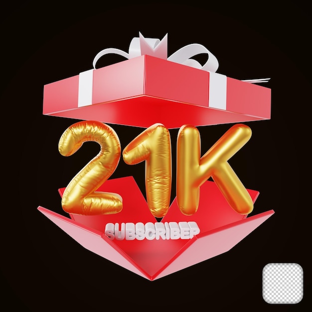 Merci 21k Abonné avec boîte cadeau ouverte félicitation illustration 3d