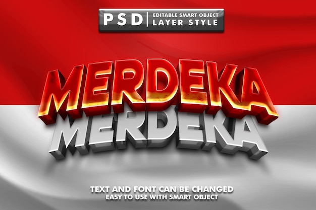 Merdeka efecto de texto 3d premium psd