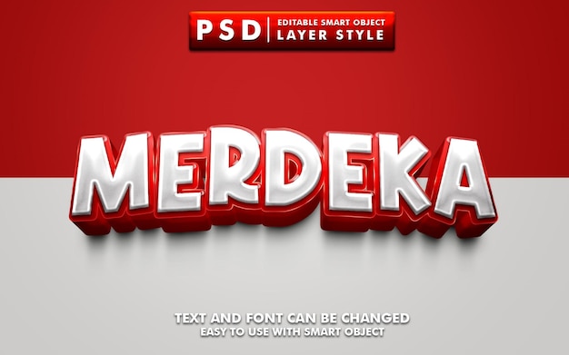 Merdeka efecto de texto 3d premium psd