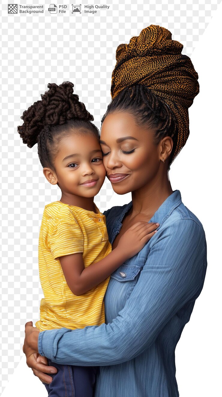 PSD une mère embrasse sa fille avec des expressions joyeuses sur un fond transparent