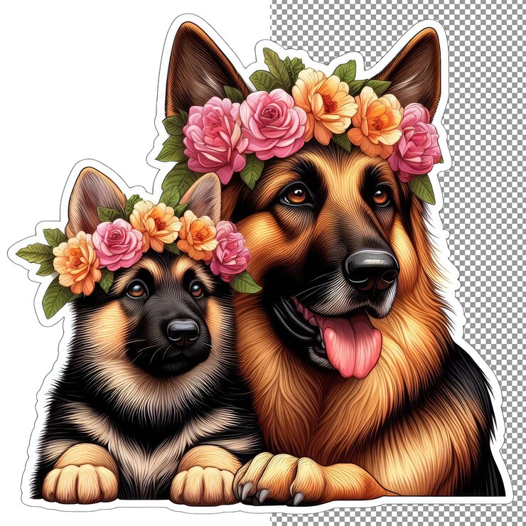PSD une mère et son fils dans un autocollant de fleurs