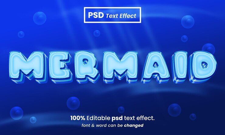 PSD mermaid 3d editable premium psd text effect