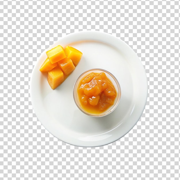 PSD mermelada de mango en una placa blanca aislada sobre un fondo transparente