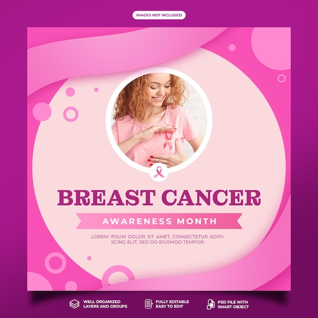 Mes de concientización sobre el cáncer de mama diseño de plantilla de publicación en redes sociales banner editable