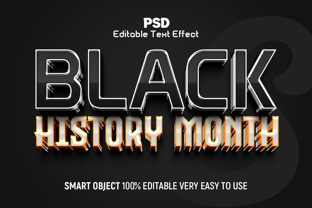 Mes de la Historia Negra Psd 3D Estilo de efectos de texto editables