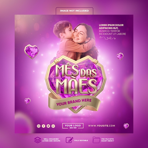 Mes de las madres de redes sociales en Brasil diseño de plantilla de render 3d