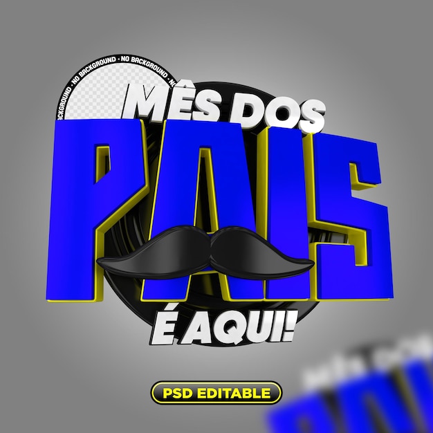 PSD el mes de los padres está aquí 3d azul sin fondo y psd editable