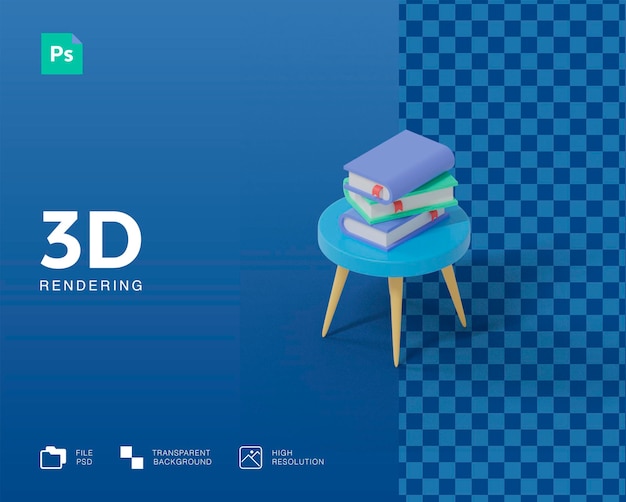 PSD mesa 3d con ilustración de libros