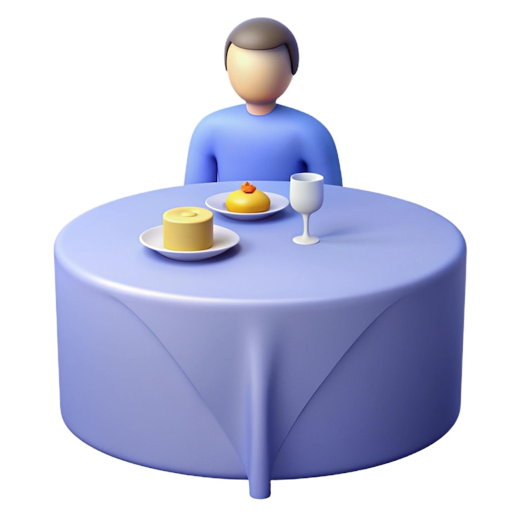PSD una mesa azul con un hombre sentado en la mesa con un plato de comida en ella