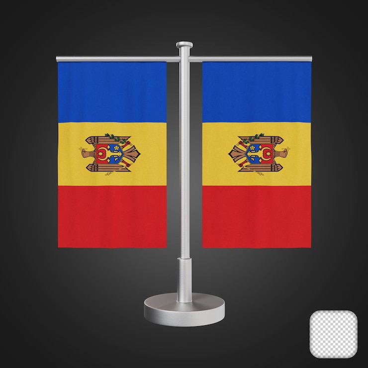 PSD mesa con banderas de moldavia ilustración en 3d