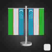 PSD mesa con banderas de uzbekistán ilustración en 3d