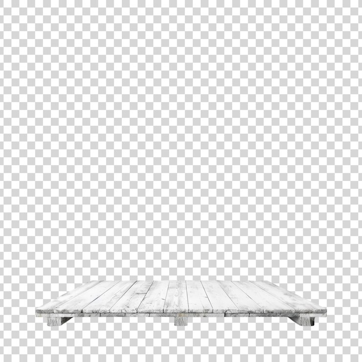 PSD una mesa blanca de madera con un fondo transparente