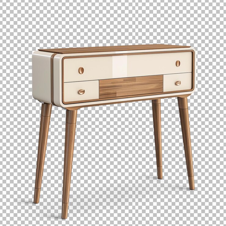 PSD una mesa de cabecera de madera con cajones y un cajón