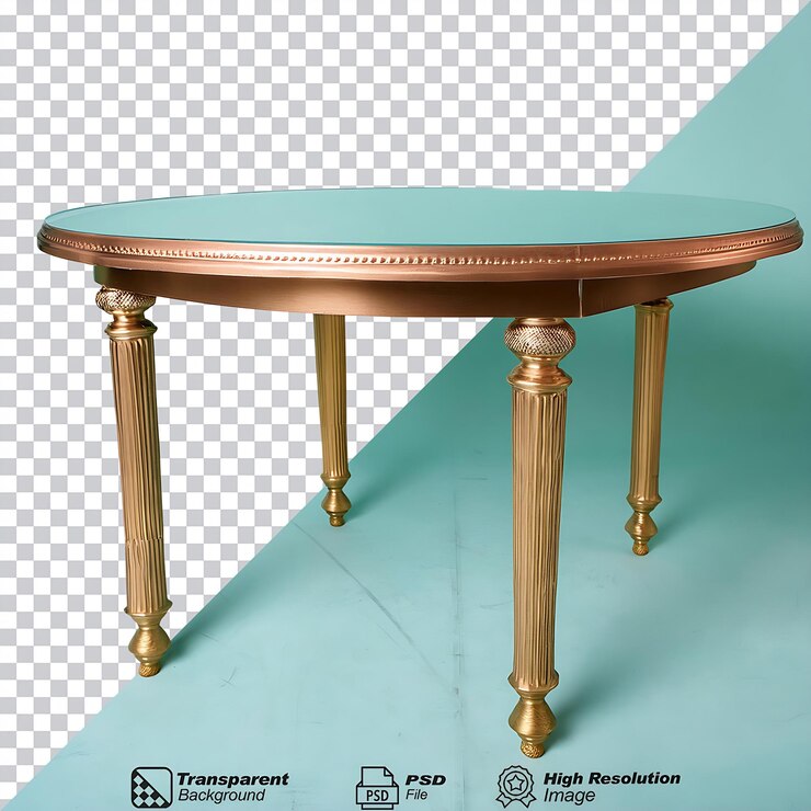 PSD mesa de café antiguas piernas de bronce aisladas sobre un fondo transparente
