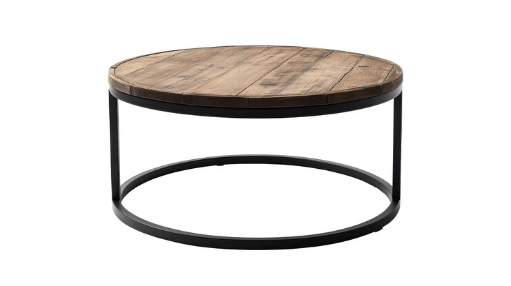 PSD mesa de café industrial redonda de madera con marco de metal