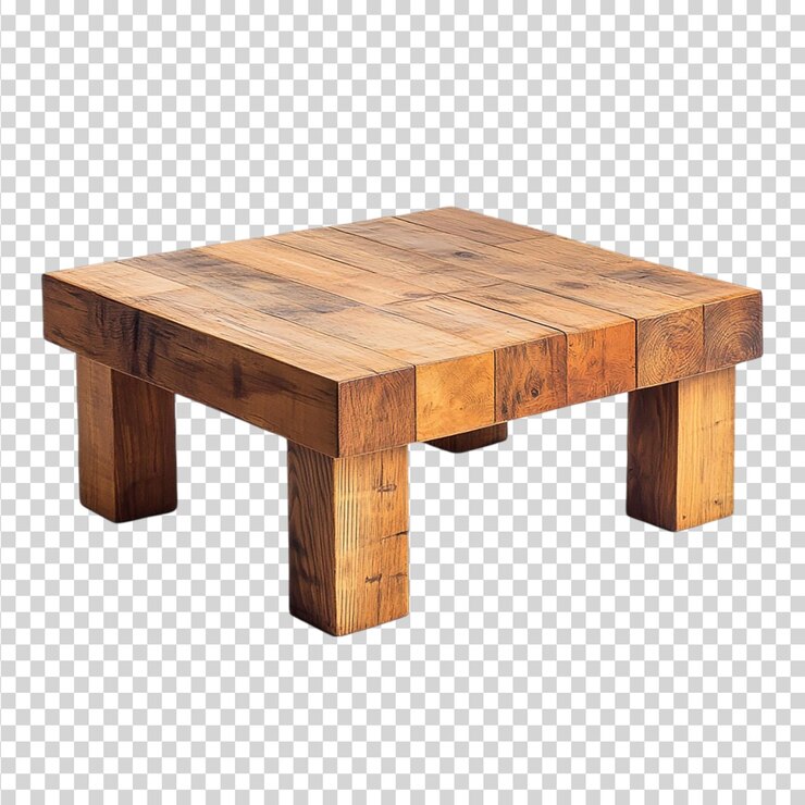 PSD mesa de café de madera moderna con patas de madera aisladas sobre un fondo transparente