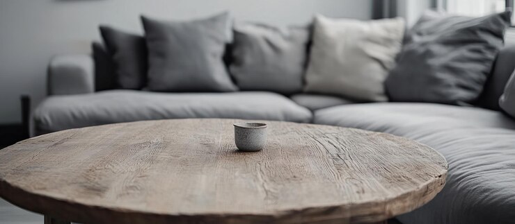 PSD mesa de café de madera rústica con una taza gris