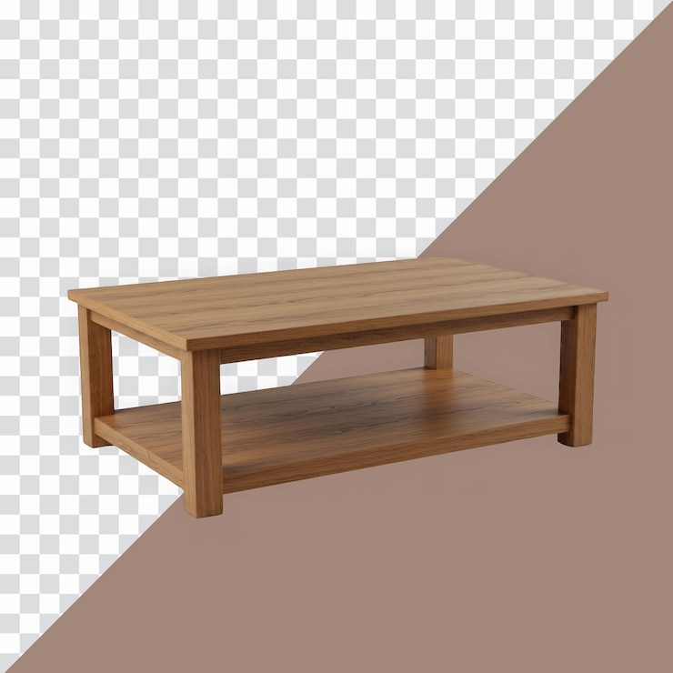 PSD mesa de café rectangular de madera con estantería perfecta para la sala de estar