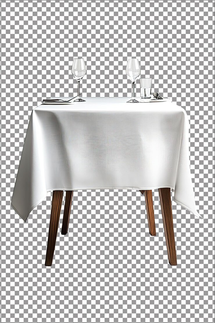 PSD mesa com toalha de mesa branca configuração de refeição simples e elegante hiperrealista isolado branco plano tr