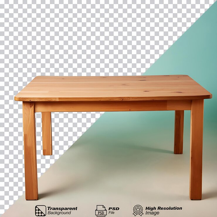 PSD mesa de comedor de madera aislada sobre un fondo transparente