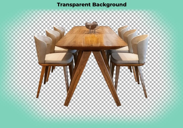 PSD mesa de comedor de madera moderna aislada sobre un fondo transparente