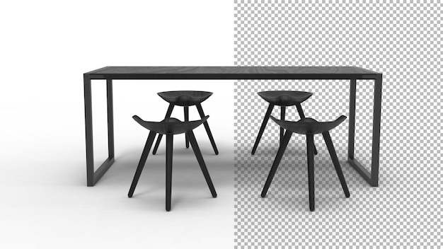 Mesa de comedor con silla vista frontal con sombra 3d render