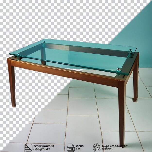 Mesa de comedor de vidrio aislada sobre un fondo transparente
