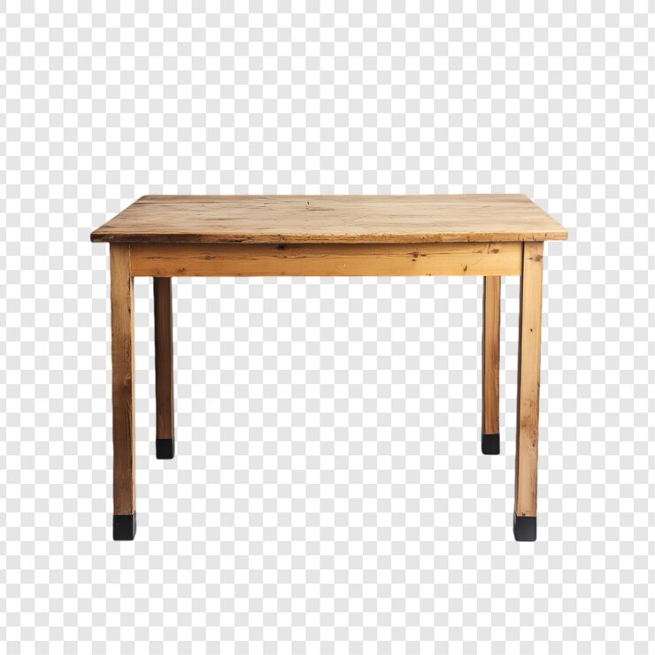 PSD mesa cuadrada de madera con cuatro patas aislada sobre un fondo transparente