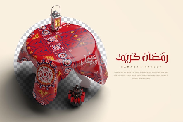 Mesa de caligrafia islâmica Ramadan Kareem com lanterna 3d e tecido
