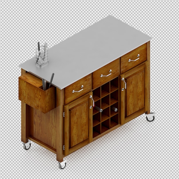 PSD mesa de cozinha isométrica 3d render