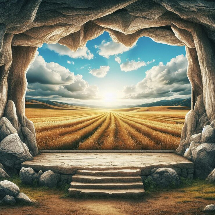 Mesa de madeira com paisagem de árvores ao fundo
