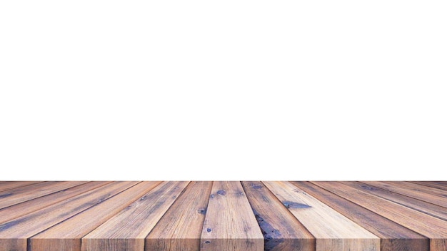 Mesa de madeira para exibição ou montagem de produtos com fundo branco em branco