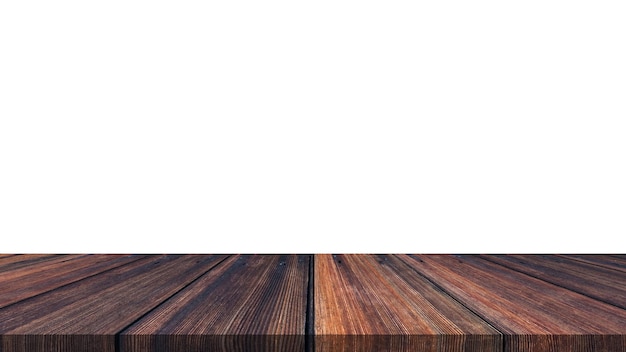 Mesa de madeira para exibição ou montagem de produtos com fundo branco em branco