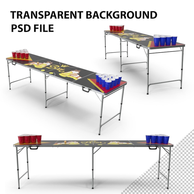 PSD mesa de pong de cerveja dobrável portátil png