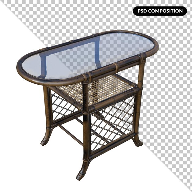 PSD mesa de rattan isolada 3d