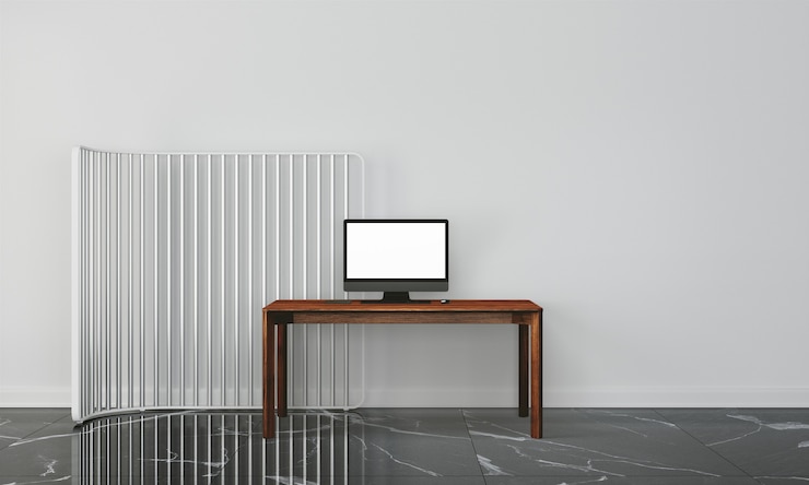 PSD mesa de trabalho com parede no interior da casa