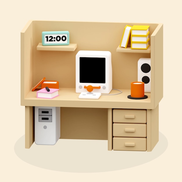 Mesa de trabalho de computador de jogos retrô 3D
