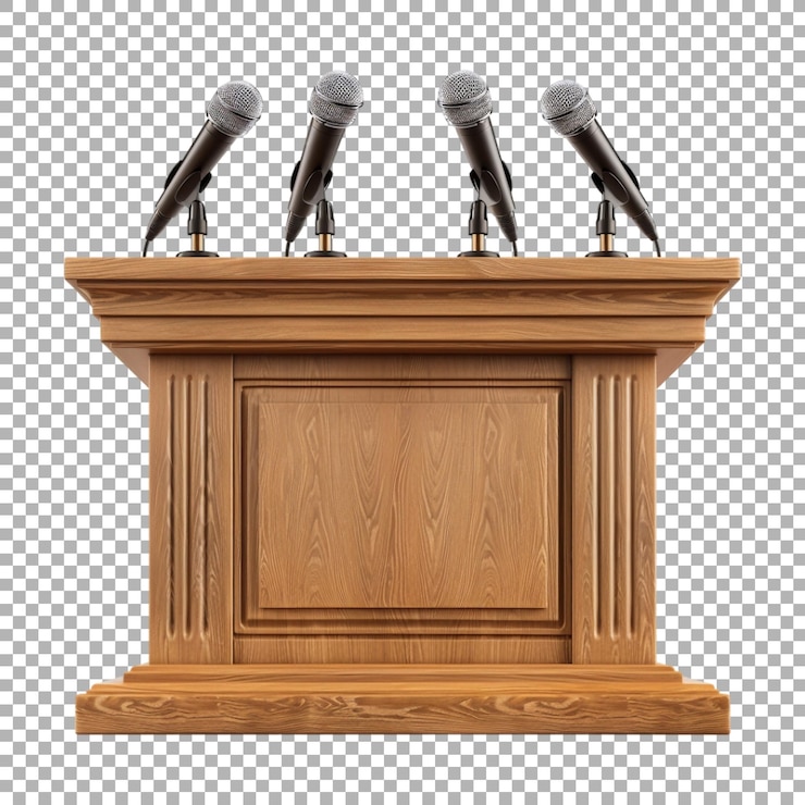 PSD mesa de escenario de madera con micrófono en un fondo transparente generado por ai