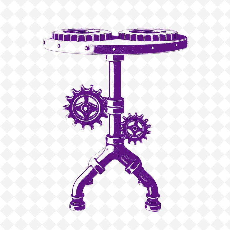 PSD mesa lateral de estilo industrial con diseño de tubos e ilustración de símbolos de engranajes colección de motivos de decoración
