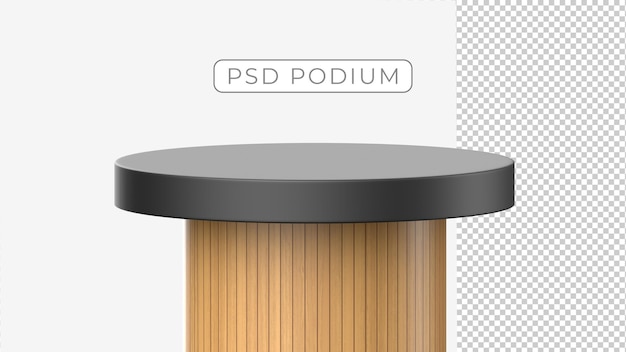 Mesa de madera 3D con podio superior negro