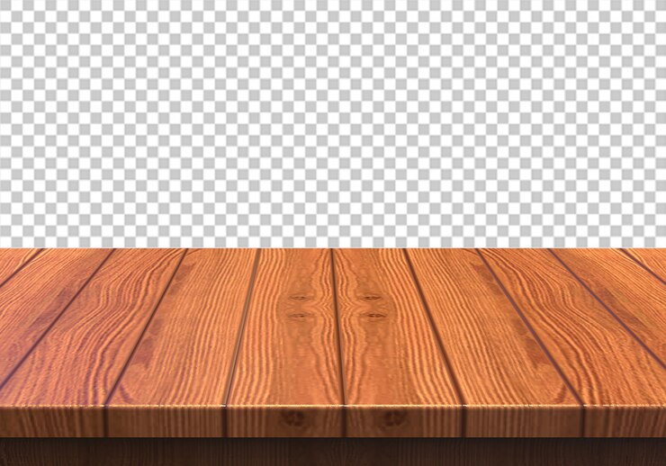 PSD mesa de madera aislada sobre fondo transparente