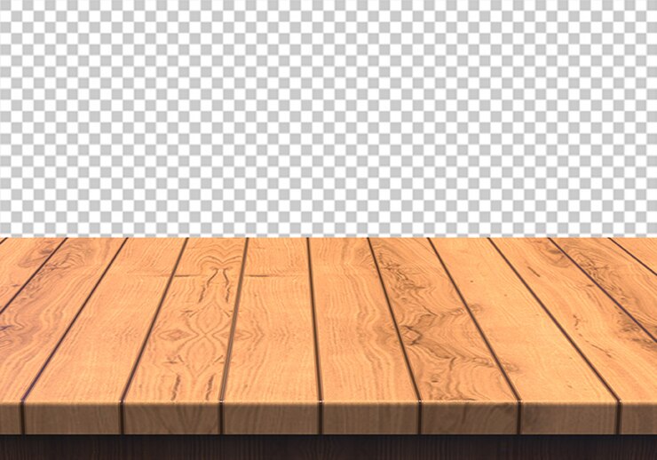 PSD mesa de madera aislada sobre fondo transparente