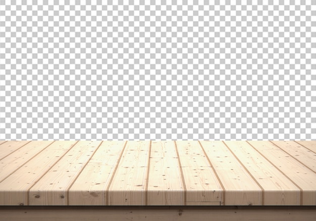Mesa de madera aislada en transparente