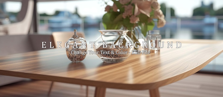 PSD mesa de madera decorada con vasos de vidrio