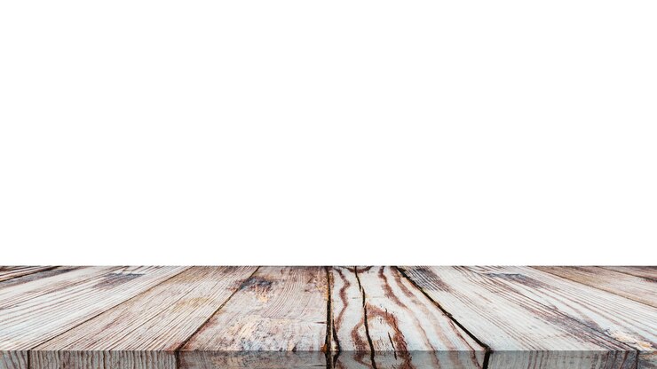 PSD mesa de madera para exhibir o montar productos con fondo blanco en blanco